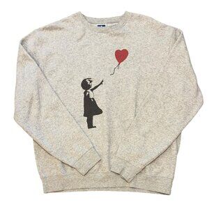 Vintage Russell Crewneck Sweatshirt Banksy Girl Balloon Street Art Fleece Large